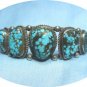 *Graduated Turquoise Stones Mounted in Sterling Silver "Old Pawn" Bracelet