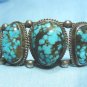 *Graduated Turquoise Stones Mounted in Sterling Silver "Old Pawn" Bracelet