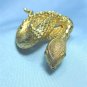 *Vintage Curled Goldtoned Snake with Green RS Eyes Brooch/Pin: Beautifully Detailed Finish