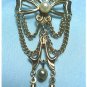 *Dainty Vintage Goldtoned Brooch/Pin: Bowknot with Faux Pearls and Delicate Drop Design