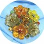 *5 Gleaming Flowers on Vintage Brooch/Pin: Warm Orange/Yellow/Taupe w/Sparkling Rhinestones