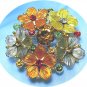 *5 Gleaming Flowers on Vintage Brooch/Pin: Warm Orange/Yellow/Taupe w/Sparkling Rhinestones