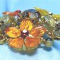 *5 Gleaming Flowers on Vintage Brooch/Pin: Warm Orange/Yellow/Taupe w/Sparkling Rhinestones