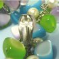 *Fun Set in Cool Colors: Expansion Bracelet/Earrings w/ Faux Pearls/Moonglow Lucite Beads