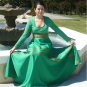 Vintage Vivid Green Lillie Rubin "Collection 700" Dress: Gold Ribbon Trim on Sweeping Skirt