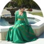 Vintage Vivid Green Lillie Rubin "Collection 700" Dress: Gold Ribbon Trim on Sweeping Skirt