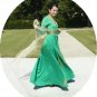 Vintage Vivid Green Lillie Rubin "Collection 700" Dress: Gold Ribbon Trim on Sweeping Skirt