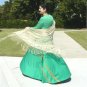 Vintage Vivid Green Lillie Rubin "Collection 700" Dress: Gold Ribbon Trim on Sweeping Skirt