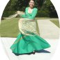 Vintage Vivid Green Lillie Rubin "Collection 700" Dress: Gold Ribbon Trim on Sweeping Skirt
