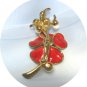 *Vintage Trifari Poured Glass Flower Brooch: 1940's Red Magnolia Flower w/Bead Accents