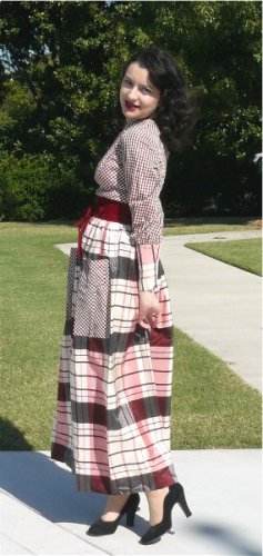 Striking Vintage Long Formal in Pink/Charcoal Plaid/Check Taffeta Combo, Unique Great Design