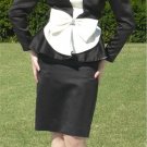 Drama in Black & White:  Vintage Peau de Soie Evening Suit, Great Waist Details, Rhinestone Accent