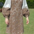 Stunning Travilla 60's Sz 8 Vintage Dress:  Silver Silk and Heavy Mocha Lace, Fabulous Sleeves
