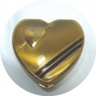 Vintage Heart-shaped Hingeco Gold Tone Compact: Black Enamel Trim, Unused