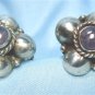 *Vintage Mexican Silver Earrings; with Amethyst(?) Centers, Cute as a Button