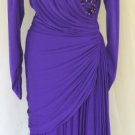 Knockout Design!  Stunning Color!  Tadashi Shoji Royal Purple Draped Dress w/Sequin Accent