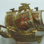 *Tiny Damascene Sailing Ship in Full Sail, Cute Vintage Brooch from Spain