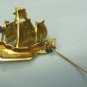 *Tiny Damascene Sailing Ship in Full Sail, Cute Vintage Brooch from Spain