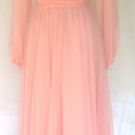 Scrumptuous Vintage Jack Bryan Coral Chiffon Long Dress w/Silver & Crystal Sequins/Beading