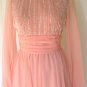 Scrumptuous Vintage Jack Bryan Coral Chiffon Long Dress w/Silver & Crystal Sequins/Beading
