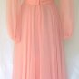 Scrumptuous Vintage Jack Bryan Coral Chiffon Long Dress w/Silver & Crystal Sequins/Beading