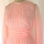 Scrumptuous Vintage Jack Bryan Coral Chiffon Long Dress w/Silver & Crystal Sequins/Beading