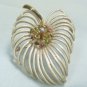 *Pretty Vintage Open Look Leaf Pin/Brooch: White Pearlized Finish w/Multi-colored RS Accent