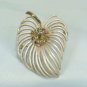 *Pretty Vintage Open Look Leaf Pin/Brooch: White Pearlized Finish w/Multi-colored RS Accent