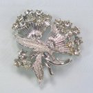 *Pretty Vintage Silvertoned Metal Floral Style Brooch/Pin, Bright Rhinestones
