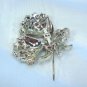 *Pretty Vintage Silvertoned Metal Floral Style Brooch/Pin, Bright Rhinestones