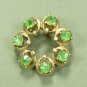 *Pretty Peridot! Dainty Vintage Brooch/Pin of Textured Goldtoned Circles Centered w/Rhinestones
