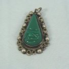 Vintage Sterling Silver Pendant:  Unidentified Mark, Bezel Set Face/Mask Done in Mexican Onyx/Jade
