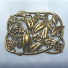 Pretty Rectangular Antique Brooch Done in Graceful Curves of Leaves and Flowers
