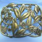 Pretty Rectangular Antique Brooch Done in Graceful Curves of Leaves and Flowers