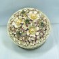Vintage Florenza Round Ring/Trinket Box:  White w/Brushed Gold Accents, Rhinestones/Pearls