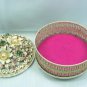 Vintage Florenza Round Ring/Trinket Box: White w/Brushed Gold Accents, Rhinestones/Pearls