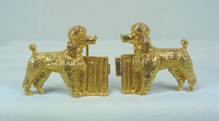 Cute Goldtone Poodles Belt Buckles, Mimi di N, Estate Set