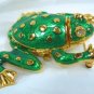 Perky Green Enameled Frog Brooch w/2 Surprises!  He's by Kenneth J. Lane and is a Watch!