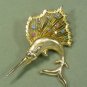 Vintage Brooks Goldtone Brooch/Pin, Great Swordfish? with a Fin of Multicolor Rhinestones!