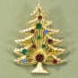 Vintage Brooks Christmas Tree Brooch/Pin: Goldtoned with Bright Multicolor Rhinestones