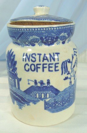 Vintage Blue Willow Pattern "Instant Coffee" Canister, Marked Japan