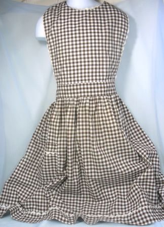 Very Vintage Brown/White Checked Cotton Bib Apron, White RickRack Trim