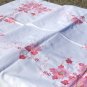 Incredible Piece of Handwork: Vintage 70x85 Tablecloth in Pinks, Appliques, Fagoting, Embroidery