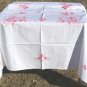 Incredible Piece of Handwork: Vintage 70x85 Tablecloth in Pinks, Appliques, Fagoting, Embroidery