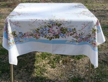 Pastel Floral Bouquets Bring Spring to a Vintage Tablecloth: 50x64