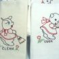 Days, Tasks of the Week Vintage Tea/Cup Towels with a Charming Puppy