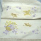 Off-White Dresser Scarf/Runner Done in Delicate Embroidery, Butterflies and Violets