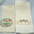 2 Sweet Vintage Linen Guest Towels Done in Delicate Cross Stitch