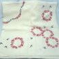 Card Table Sized Vintage Linen Cloth Hand Embroidered Daisies in Cheerful Red/Black