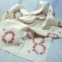 Card Table Sized Vintage Linen Cloth Hand Embroidered Daisies in Cheerful Red/Black